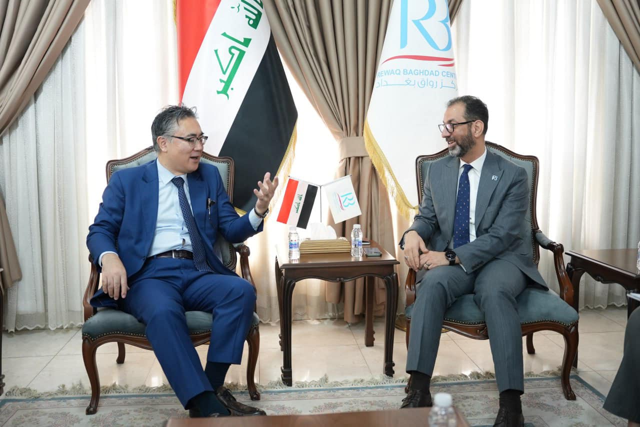 Mr. Abbas Al-Anbouri, Head of the Baghdad Riwaq Center for Public Policies, received today, Monday, the Japanese Ambassador to Iraq, Mr. Futoshi Matsumoto