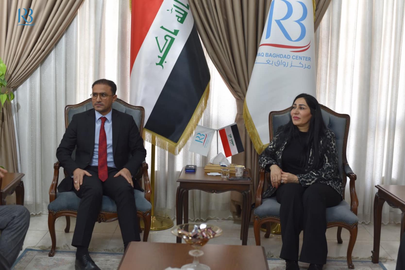 Executive Director of Rewaq Baghdad Center, Mr. Adnan Abdul Hussein, receives former member of the House of Representatives, Mrs. Rizan Al-Sheikh Dler