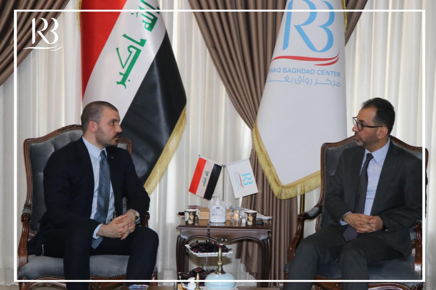 The head of Rewaq Baghdad Center for Public Policy, Mr. Abbas Al-Anbouri, received the head of the political department at the Turkish Embassy, Mr. Ogul Hassan Ozal