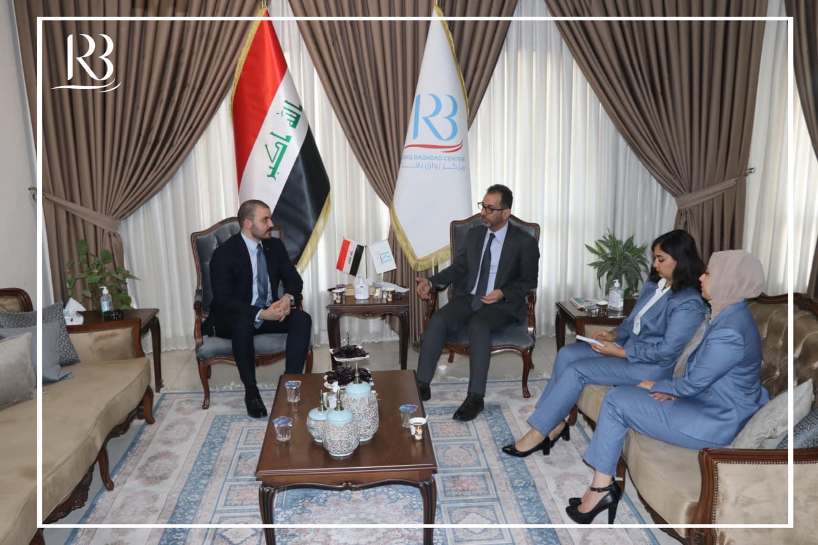 The head of Rewaq Baghdad Center for Public Policy, Mr. Abbas Al-Anbouri, received the head of the political department at the Turkish Embassy, Mr. Ogul Hassan Ozal