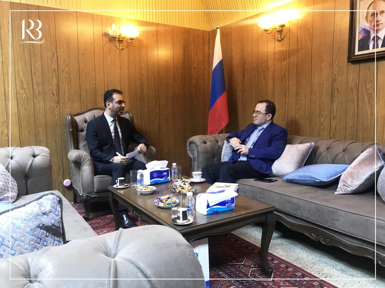 Mr. Abbas Al-Anbouri, Head of Rewaq Baghdad Center for Public Policy, met with His Excellency the Russian Ambassador to Baghdad, Elbrus Kutrashev.